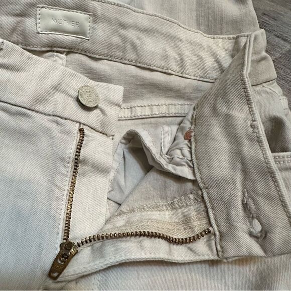 MOTHER Jeans Women’s Size 25 The Looker Crop Ivory Distressed Neutral Minimalist - Picture 7 of 12
